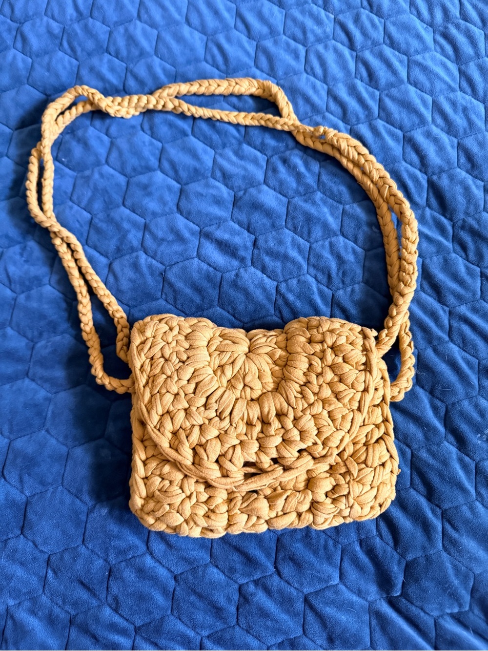 Handwoven Crochet Crossbody Bag in Mustard Yellow